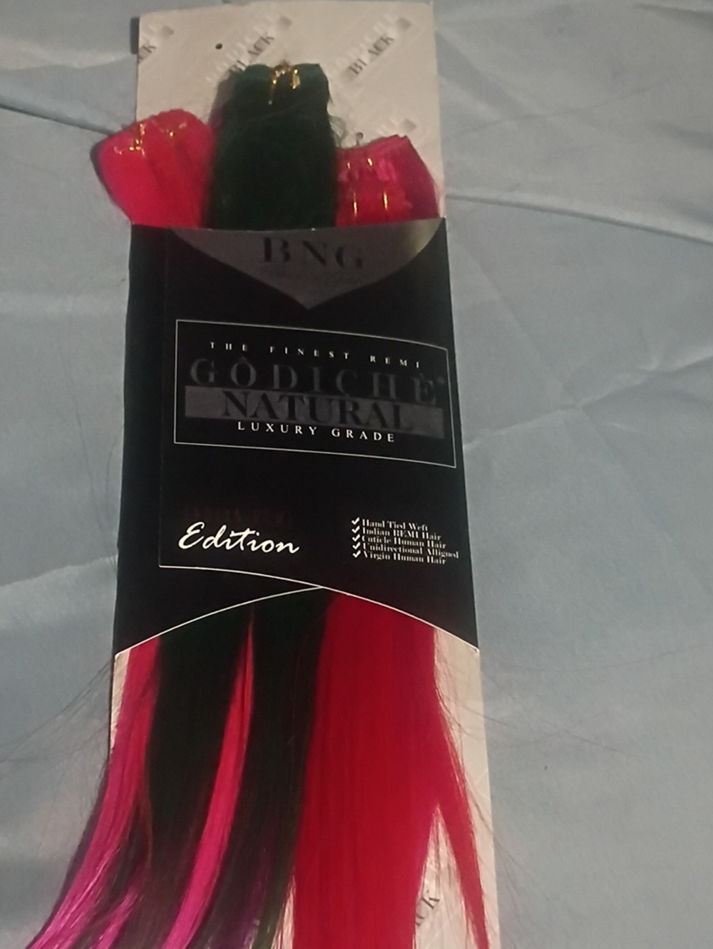 Godiche Natural Remy Hair Extensions - Black & Hot Pink